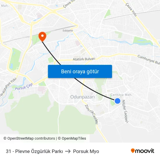 31 - Plevne Özgürlük Parkı to Porsuk Myo map