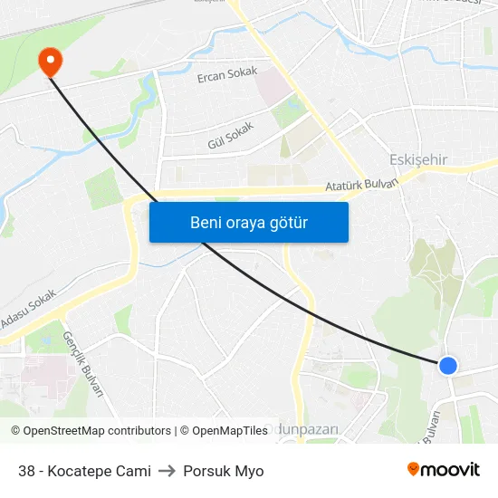 38 - Kocatepe Cami to Porsuk Myo map