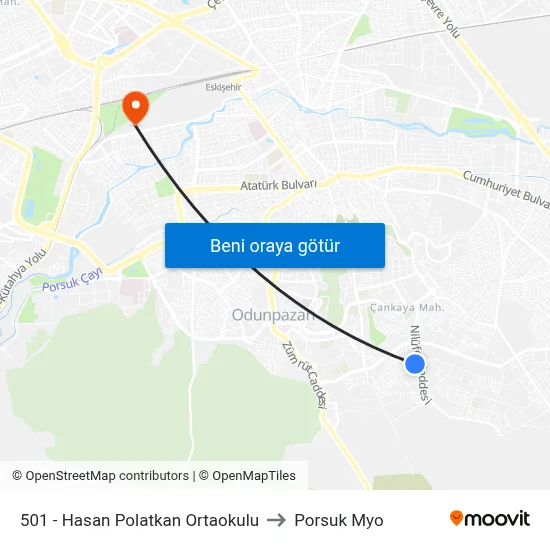 501 - Hasan Polatkan Ortaokulu to Porsuk Myo map