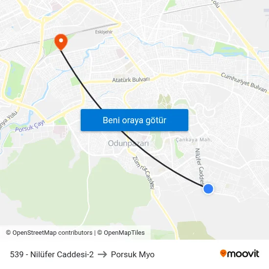 539 - Nilüfer Caddesi-2 to Porsuk Myo map