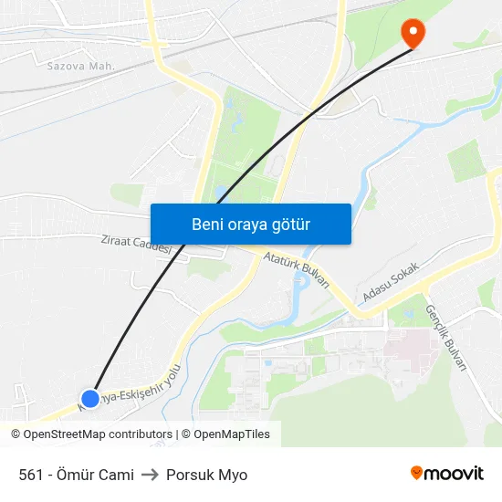 561 - Ömür Cami to Porsuk Myo map