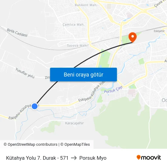Kütahya Yolu 7. Durak - 571 to Porsuk Myo map