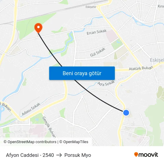 Afyon Caddesi - 2540 to Porsuk Myo map