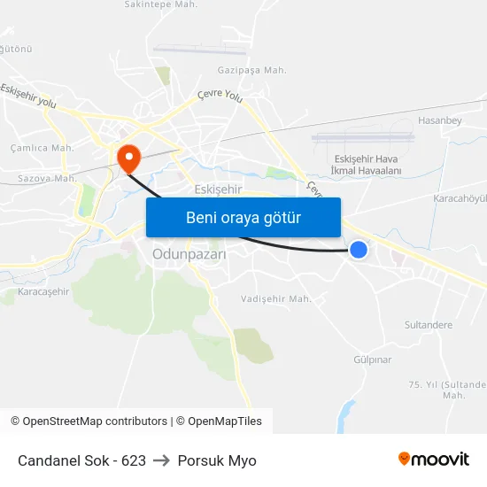 Candanel Sok - 623 to Porsuk Myo map