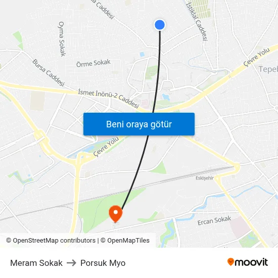 Meram Sokak to Porsuk Myo map