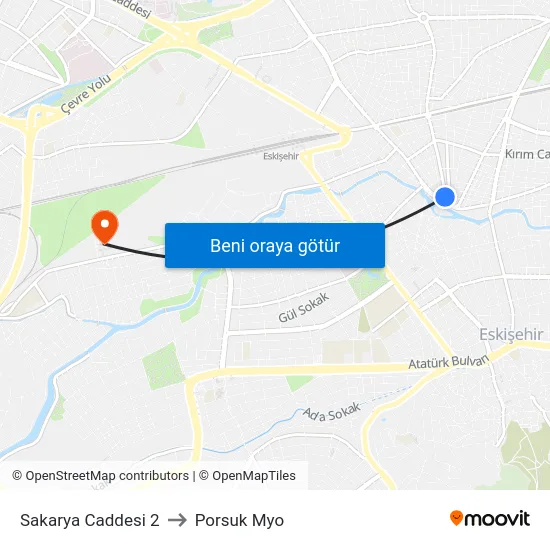 Sakarya Caddesi 2 to Porsuk Myo map