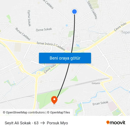 Seyit Ali Sokak - 63 to Porsuk Myo map