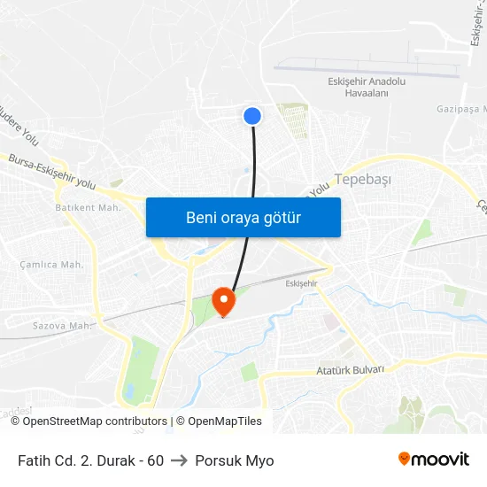 Fatih Cd. 2. Durak - 60 to Porsuk Myo map