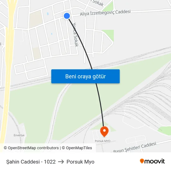 1022 - Beşevler to Porsuk Myo map