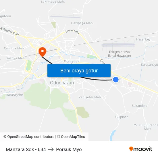 Manzara Sok - 634 to Porsuk Myo map