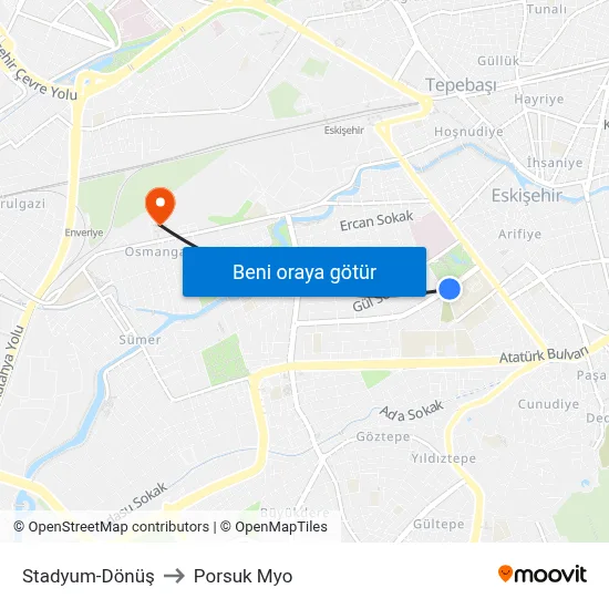 Stadyum to Porsuk Myo map