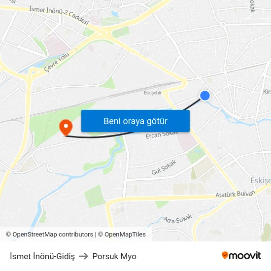 İsmet İnönü-Gidiş to Porsuk Myo map