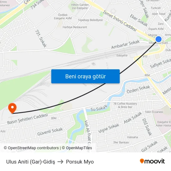 Ulus Aniti (Gar)-Gidiş to Porsuk Myo map