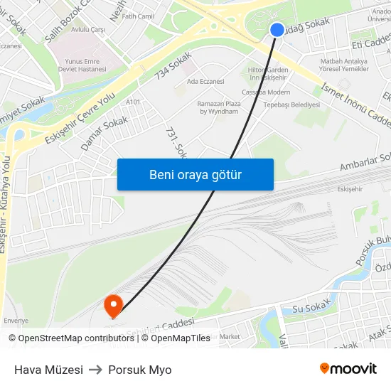 Hava Müzesi to Porsuk Myo map