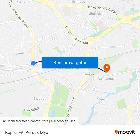 Köprü to Porsuk Myo map