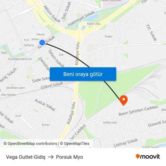 Vega Outlet-Gidiş to Porsuk Myo map