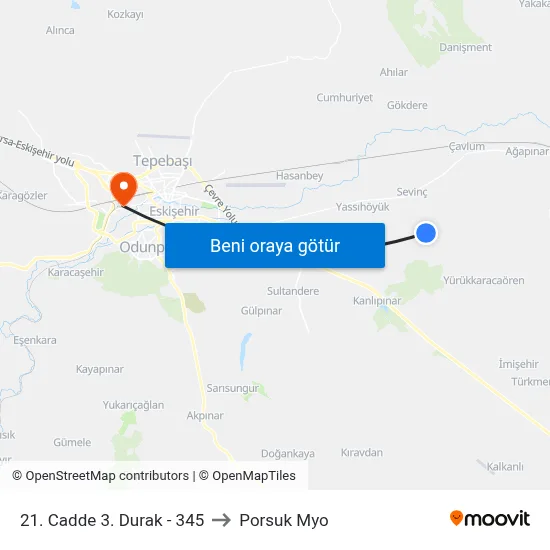 21. Cadde 3. Durak - 345 to Porsuk Myo map