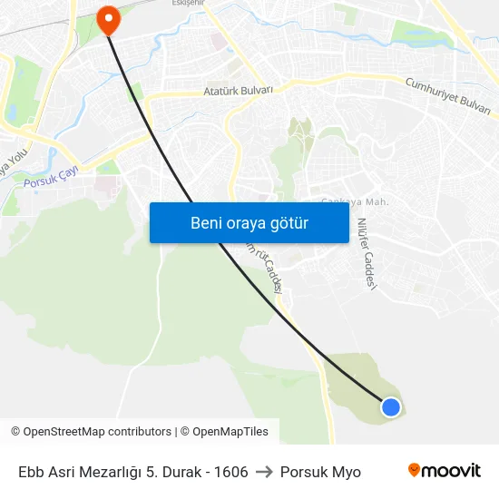Ebb Asri Mezarlığı 5. Durak - 1606 to Porsuk Myo map