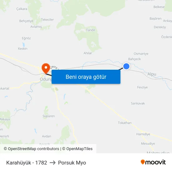 Karahüyük - 1782 to Porsuk Myo map