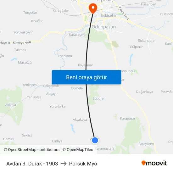Avdan 3. Durak - 1903 to Porsuk Myo map
