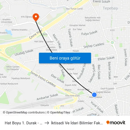 Hat Boyu 1. Durak - 874 to İktisadi Ve İdari Bilimler Fakültesi map