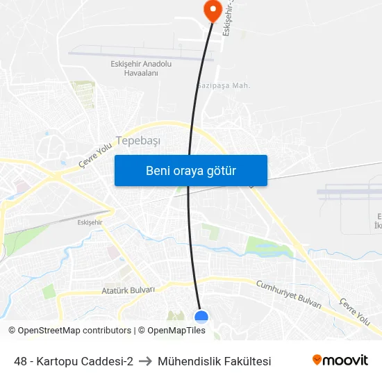 48 - Kartopu Caddesi-2 to Mühendislik Fakültesi map