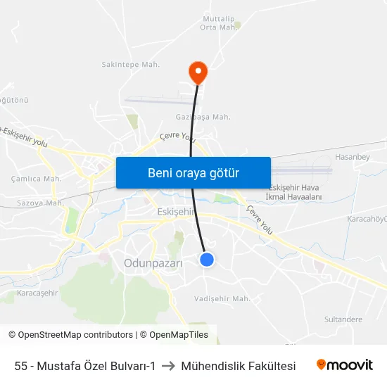 55 - Mustafa Özel Bulvarı-1 to Mühendislik Fakültesi map