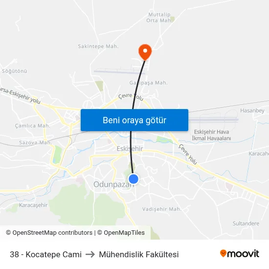 38 - Kocatepe Cami to Mühendislik Fakültesi map