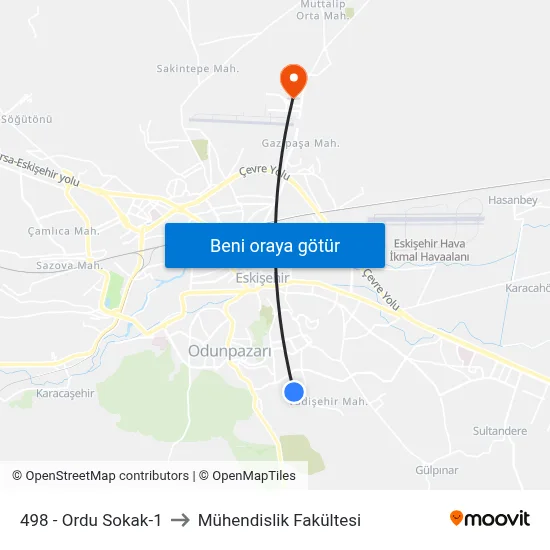 498 - Ordu Sokak-1 to Mühendislik Fakültesi map