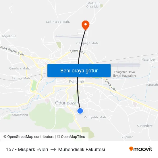 157 - Mispark Evleri to Mühendislik Fakültesi map
