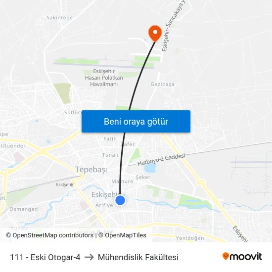 111 - Eski Otogar-4 to Mühendislik Fakültesi map