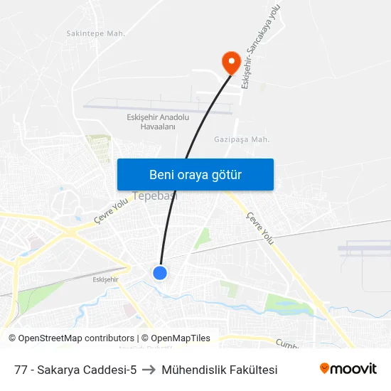 77 - Sakarya Caddesi-5 to Mühendislik Fakültesi map