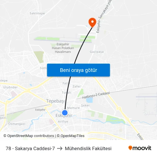 78 - Sakarya Caddesi-7 to Mühendislik Fakültesi map