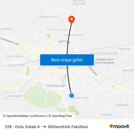 538 - Ordu Sokak-4 to Mühendislik Fakültesi map