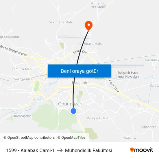 1599 - Kalabak Cami-1 to Mühendislik Fakültesi map