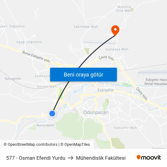 577 - Osman Efendi Yurdu to Mühendislik Fakültesi map