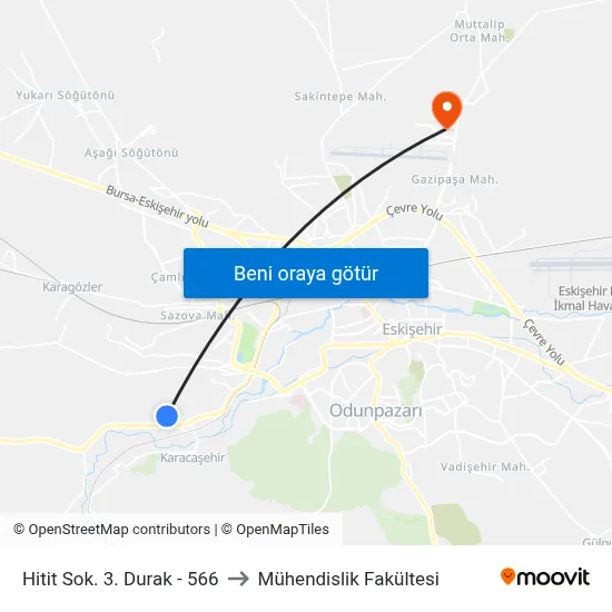 Hitit Sok. 3. Durak - 566 to Mühendislik Fakültesi map