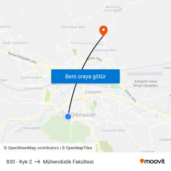 830 - Kyk-2 to Mühendislik Fakültesi map