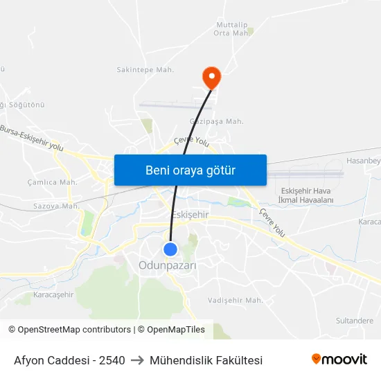 Afyon Caddesi - 2540 to Mühendislik Fakültesi map