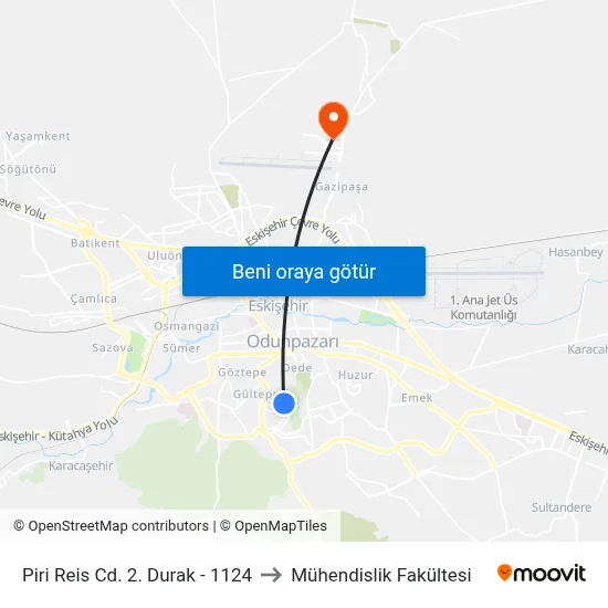 1124 - Piri Reis Caddesi-4 to Mühendislik Fakültesi map
