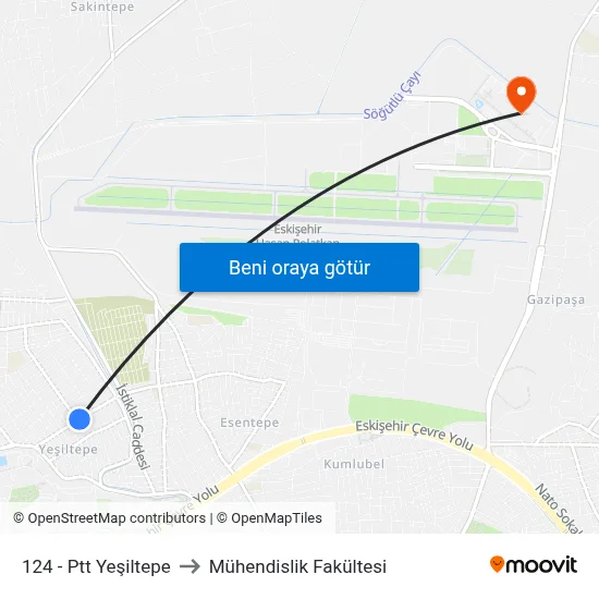 124 - Ptt Yeşiltepe to Mühendislik Fakültesi map