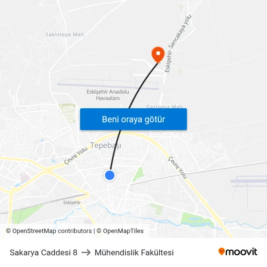 Sakarya Caddesi 8 to Mühendislik Fakültesi map