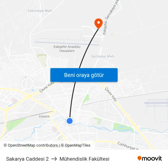 Sakarya Caddesi 2 to Mühendislik Fakültesi map