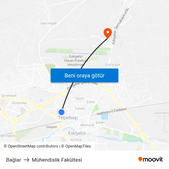 Bağlar to Mühendislik Fakültesi map