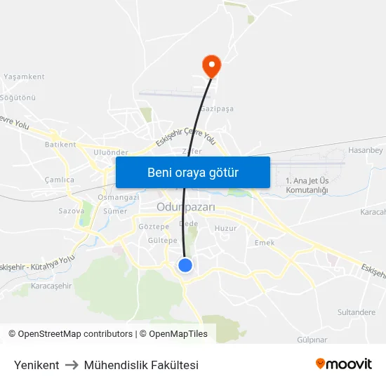 Yenikent to Mühendislik Fakültesi map