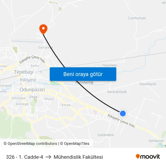 326 - 1. Cadde-4 to Mühendislik Fakültesi map