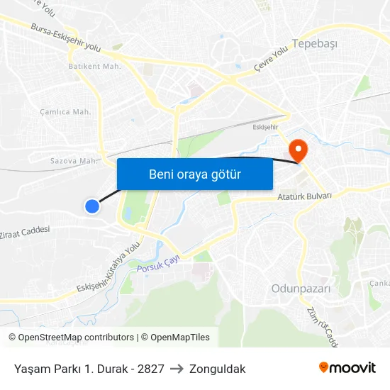 Yaşam Parkı 1. Durak - 2827 to Zonguldak map