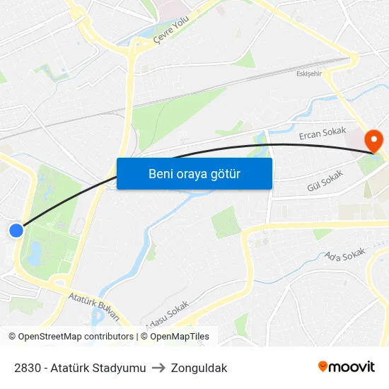 2830 - Atatürk Stadyumu to Zonguldak map