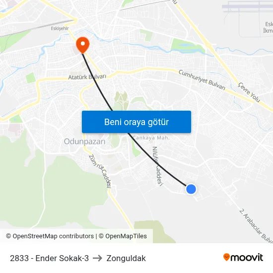 2833 - Ender Sokak-3 to Zonguldak map