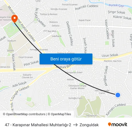 47 - Karapınar Mahallesi Muhtarlığı-2 to Zonguldak map